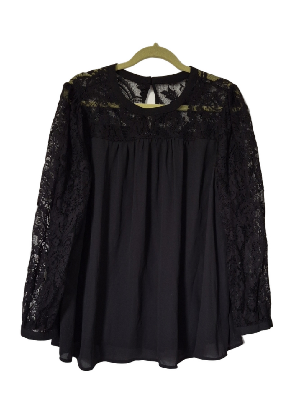 Torrid Black Lace Yoke Long-Sleeve Blouse Top Goth Whimsigoth 2X